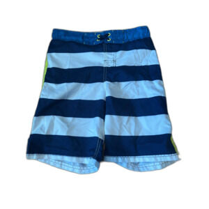 Cherokee Boys Navy & White Striped Swim Trunks Neon Accent - Size M (8-10)